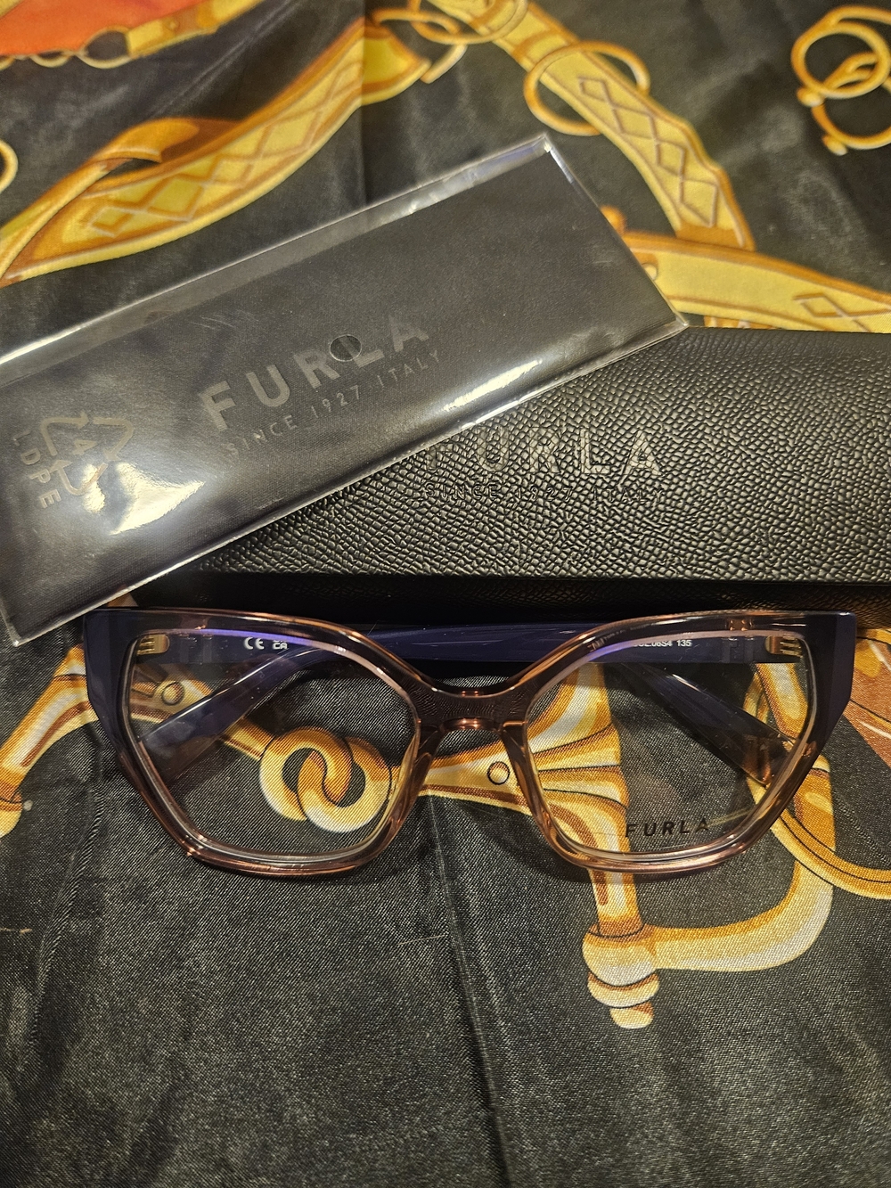 Furla Two-Tone Cat-Eye Optical Glasses in Brown and Purple